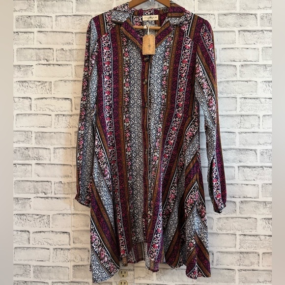 NATURAL LIFE Dresses & Skirts - NWT! Women’s Natural Life long sleeve collared knee length boho shirt dress XS